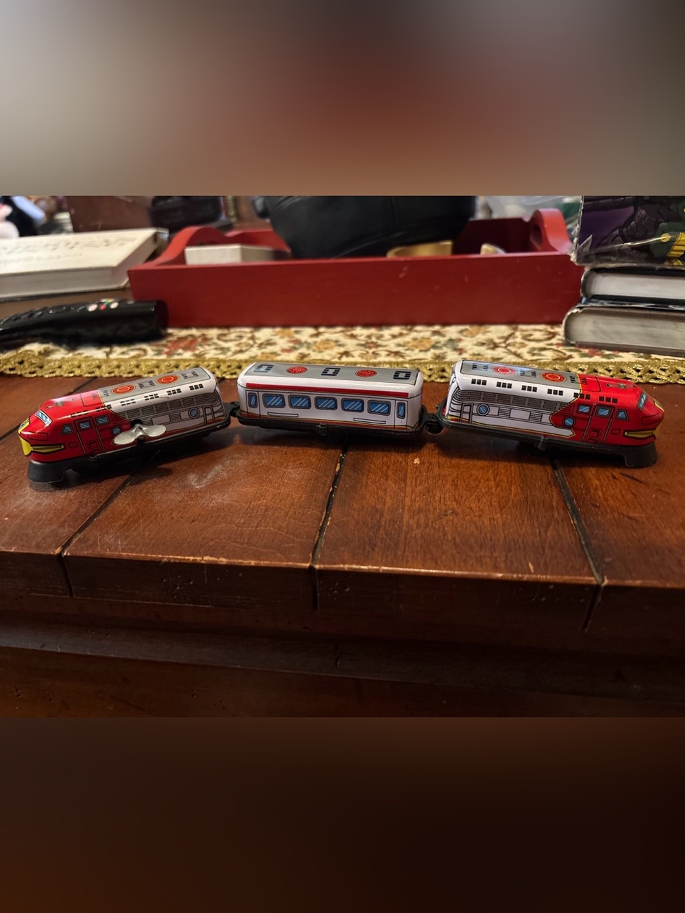 Tin Wind-Up Express Train 3 Car Toy Working Broken Rear Coupler Vintage Style